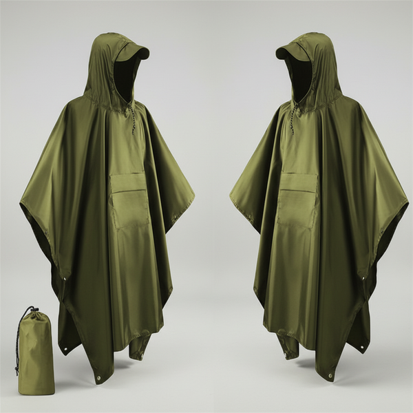 3-in-1 Military Rain Poncho – Waterproof Hooded Outdoor Raincoat